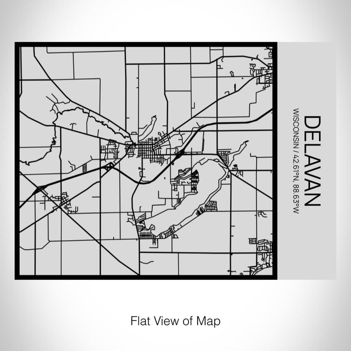 Rendered View of Delavan Wisconsin Map on 20oz Stainless Steel Insulated Bottle with Bamboo Top with printed Tactile Lines Map in Black