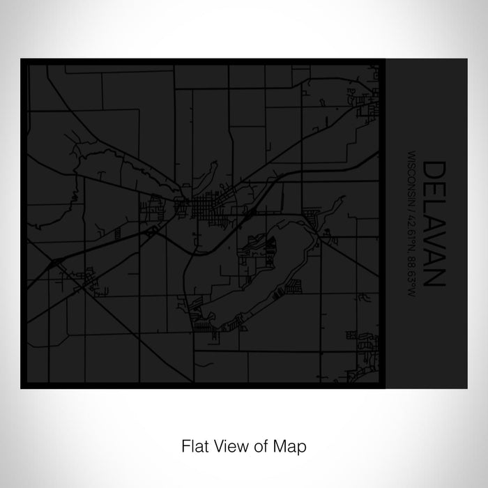 Rendered View of Delavan Wisconsin Map on 20oz Stainless Steel Insulated Bottle with Bamboo Top in Matte Black with printed Tactile Lines Map in Black