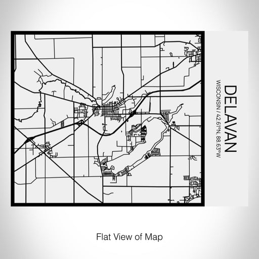 Rendered View of Delavan Wisconsin Map on 20oz Stainless Steel Insulated Bottle with Bamboo Top in Matte White with printed Tactile Lines Map in Black