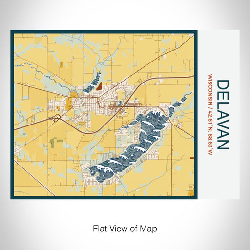 Rendered View of Delavan Wisconsin Map on 20oz Stainless Steel Insulated Bottle with Bamboo Top with printed woodblock style map