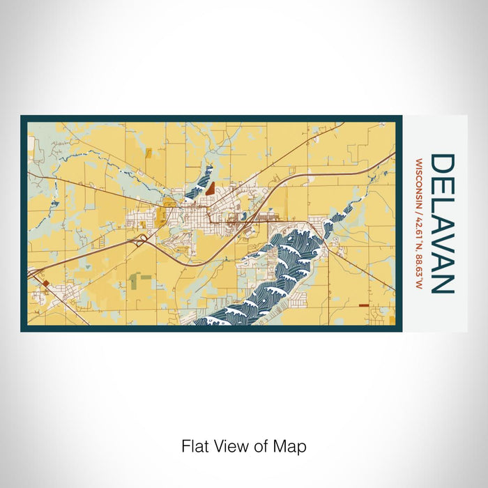 Rendered View of Delavan Wisconsin Map on 17oz Stainless Steel Insulated Bottle with printed woodblock style map