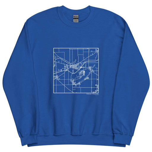 Delavan Wisconsin  Map Unisex Crewneck Sweater with City inscription in Royal Blue
