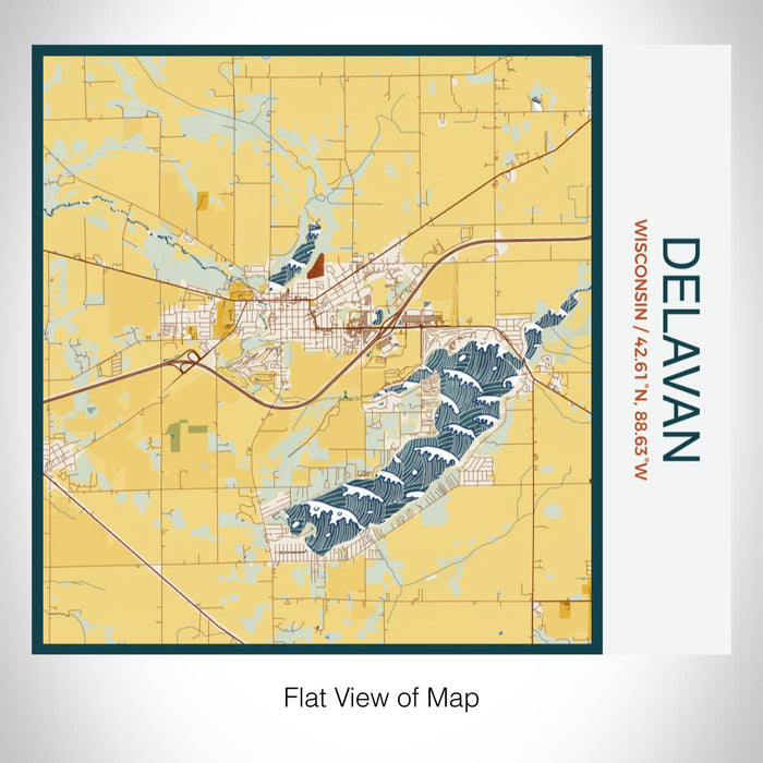 Rendered View of Delavan Wisconsin Map on 17oz Stainless Steel Insulated Tumbler in Woodblock Map Style