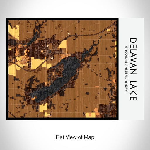 Rendered View of Delavan Lake Wisconsin Map on 20oz Stainless Steel Insulated Bottle with Bamboo Top with printed ember style map