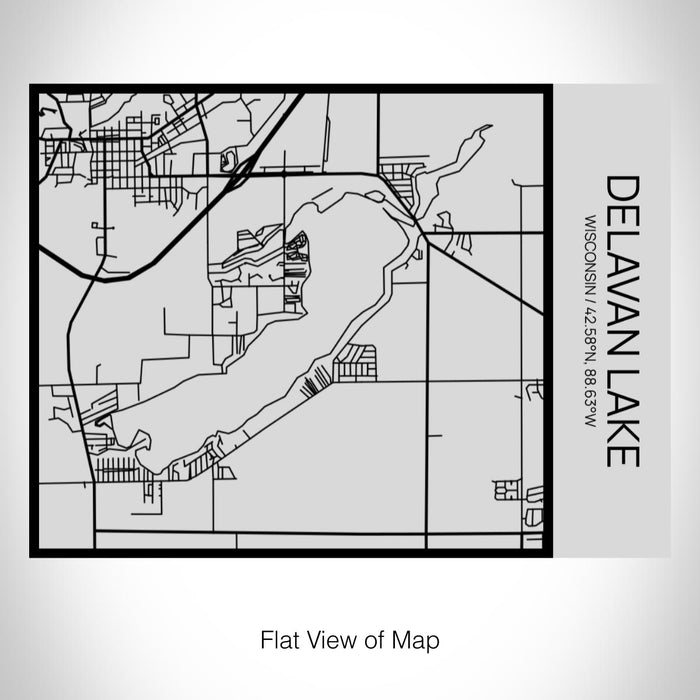 Rendered View of Delavan Lake Wisconsin Map on 20oz Stainless Steel Insulated Bottle with Bamboo Top with printed Tactile Lines Map in Black
