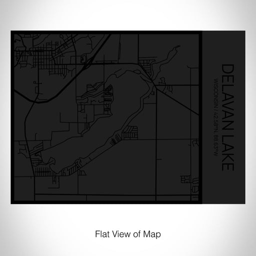 Rendered View of Delavan Lake Wisconsin Map on 20oz Stainless Steel Insulated Bottle with Bamboo Top in Matte Black with printed Tactile Lines Map in Black