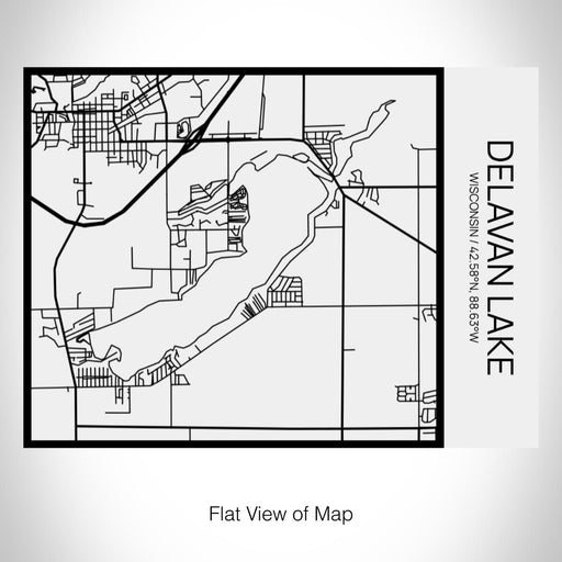 Rendered View of Delavan Lake Wisconsin Map on 20oz Stainless Steel Insulated Bottle with Bamboo Top in Matte White with printed Tactile Lines Map in Black