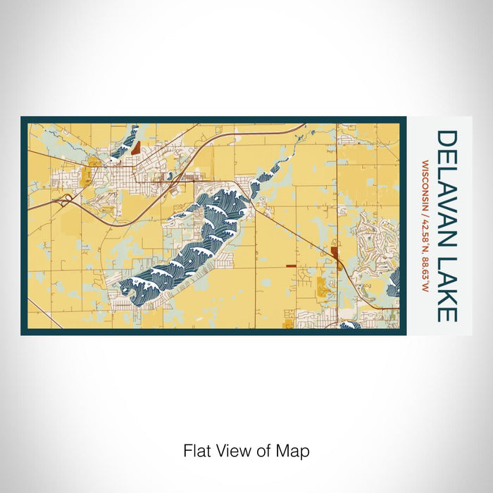 Rendered View of Delavan Lake Wisconsin Map on 17oz Stainless Steel Insulated Bottle with printed woodblock style map
