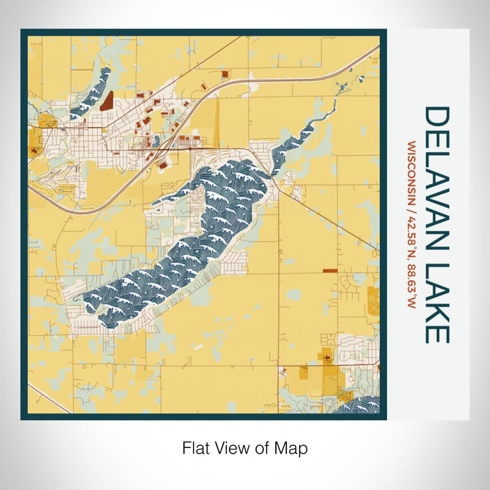 Rendered View of Delavan Lake Wisconsin Map on 17oz Stainless Steel Insulated Tumbler in Woodblock Map Style