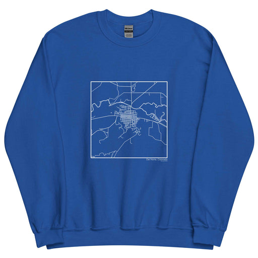 Del Norte Colorado  Map Unisex Crewneck Sweater with City inscription in Royal Blue