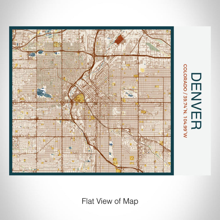 Rendered View of Denver Colorado Map on 20oz Stainless Steel Insulated Bottle with Bamboo Top with printed woodblock style map