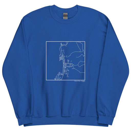 Depoe Bay Oregon Map Unisex Crewneck Sweater with City inscription in Royal Blue