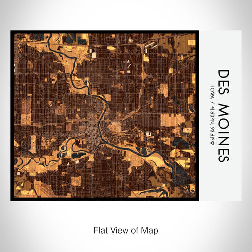 Rendered View of Des Moines Iowa Map on 20oz Stainless Steel Insulated Bottle with Bamboo Top with printed ember style map