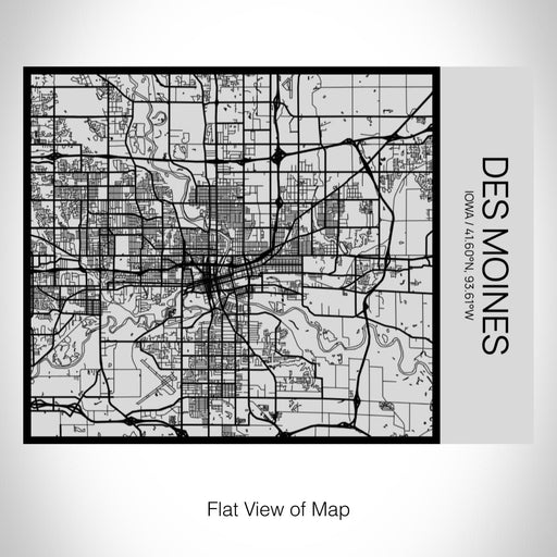 Rendered View of Des Moines Iowa Map on 20oz Stainless Steel Insulated Bottle with Bamboo Top with printed Tactile Lines Map in Black