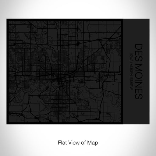 Rendered View of Des Moines Iowa Map on 20oz Stainless Steel Insulated Bottle with Bamboo Top in Matte Black with printed Tactile Lines Map in Black