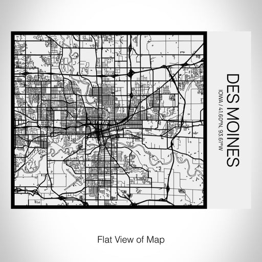 Rendered View of Des Moines Iowa Map on 20oz Stainless Steel Insulated Bottle with Bamboo Top in Matte White with printed Tactile Lines Map in Black