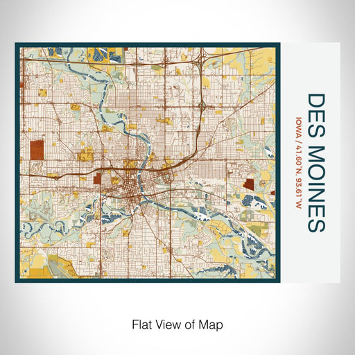 Rendered View of Des Moines Iowa Map on 20oz Stainless Steel Insulated Bottle with Bamboo Top with printed woodblock style map