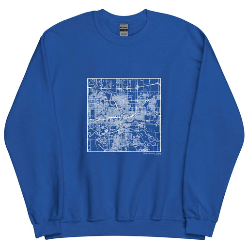 Des Moines Iowa  Map Unisex Crewneck Sweater with City inscription in Royal Blue