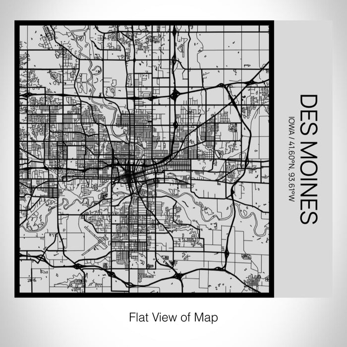 Rendered View of Des Moines Iowa Map on 17oz Stainless Steel Insulated Tumbler in Tactile Lines with Succulent in Background