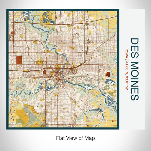 Rendered View of Des Moines Iowa Map on 17oz Stainless Steel Insulated Tumbler in Woodblock Map Style