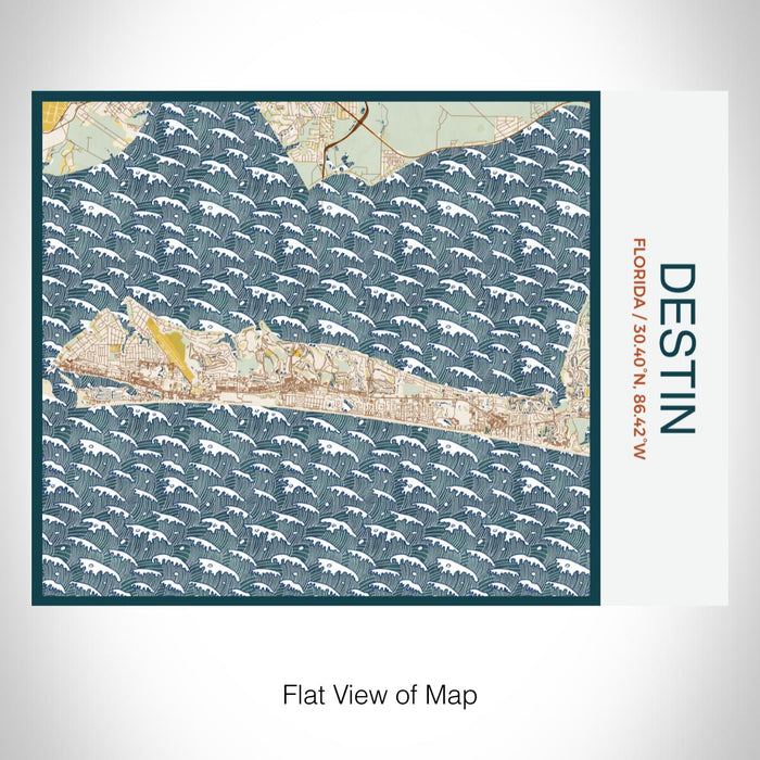 Rendered View of Destin Florida Map on 20oz Stainless Steel Insulated Bottle with Bamboo Top with printed woodblock style map