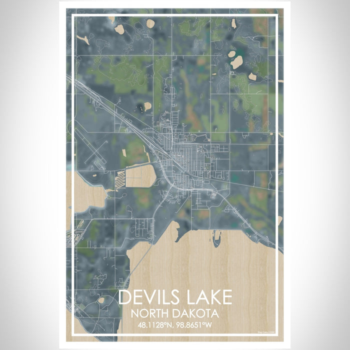 Devils Lake North Dakota Map Print Portrait Orientation in Afternoon Style With Shaded Background
