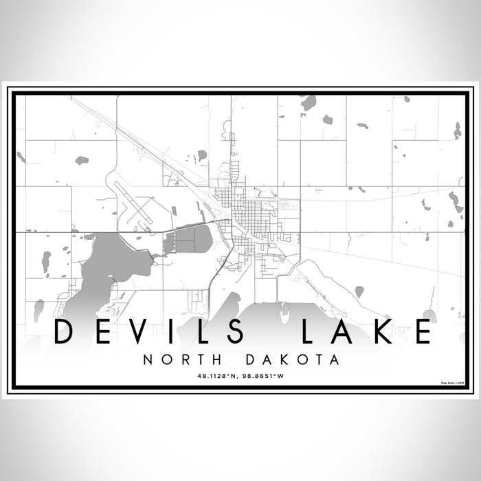 Devils Lake North Dakota Map Print Landscape Orientation in Classic Style With Shaded Background