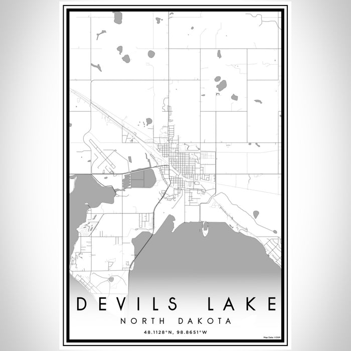 Devils Lake North Dakota Map Print Portrait Orientation in Classic Style With Shaded Background