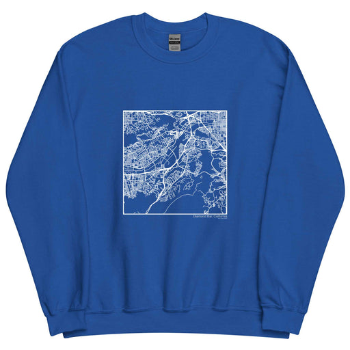 Diamond Bar California  Map Unisex Crewneck Sweater with City inscription in Royal Blue