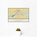 12x18 Dickinson North Dakota Map Print Landscape Orientation in Woodblock Style With Small Cactus Plant in White Planter