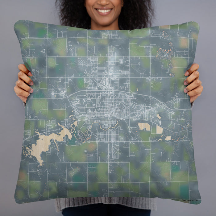Person holding 22x22 Custom Dickinson North Dakota Map Throw Pillow in Afternoon