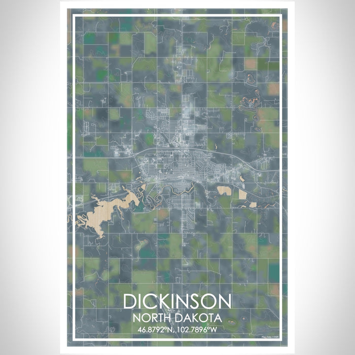 Dickinson North Dakota Map Print Portrait Orientation in Afternoon Style With Shaded Background