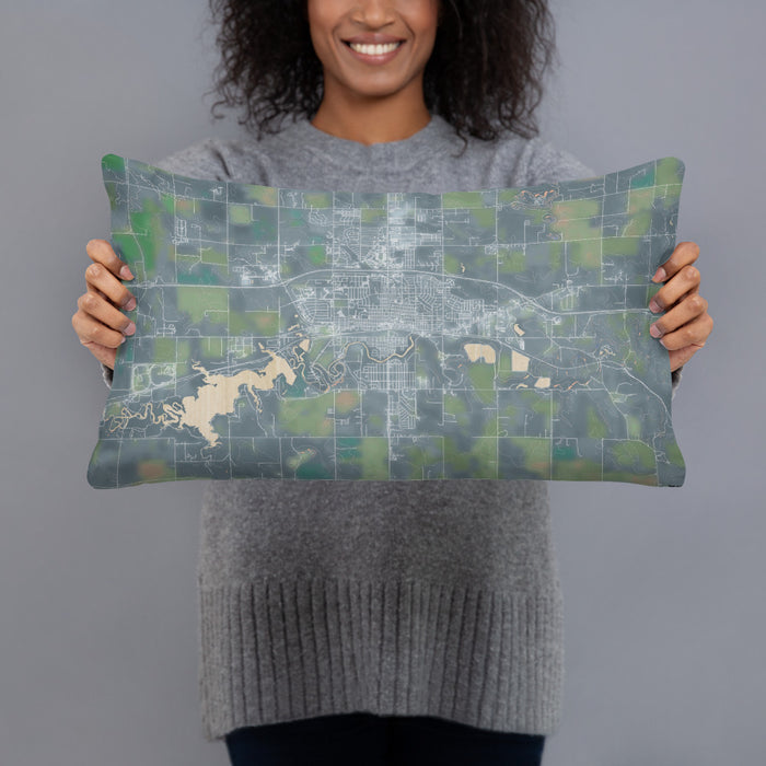 Person holding 20x12 Custom Dickinson North Dakota Map Throw Pillow in Afternoon
