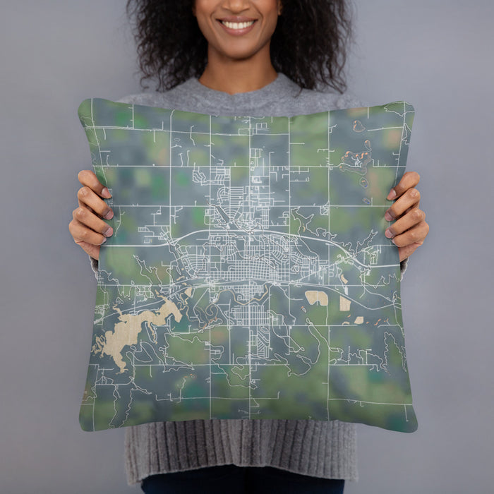 Person holding 18x18 Custom Dickinson North Dakota Map Throw Pillow in Afternoon