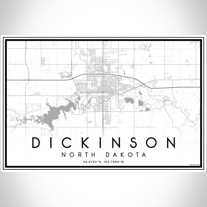 Dickinson North Dakota Map Print Landscape Orientation in Classic Style With Shaded Background