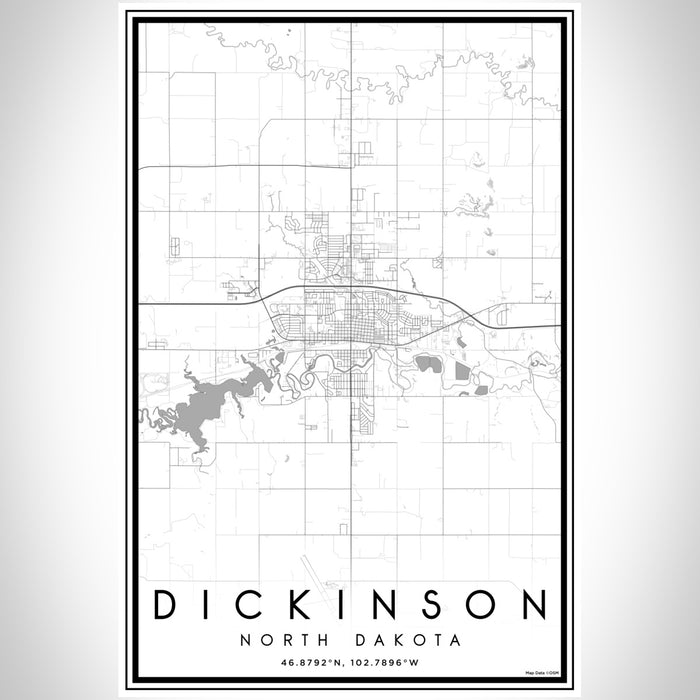 Dickinson North Dakota Map Print Portrait Orientation in Classic Style With Shaded Background