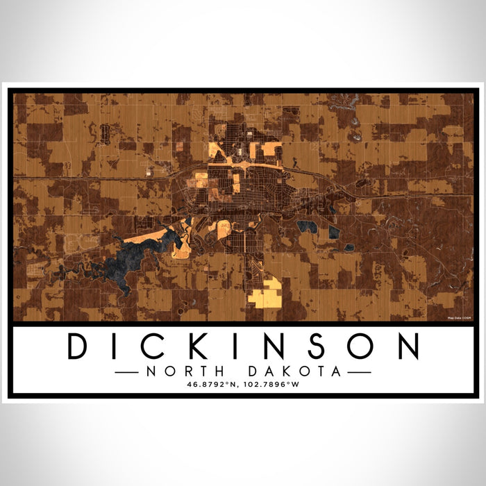 Dickinson North Dakota Map Print Landscape Orientation in Ember Style With Shaded Background