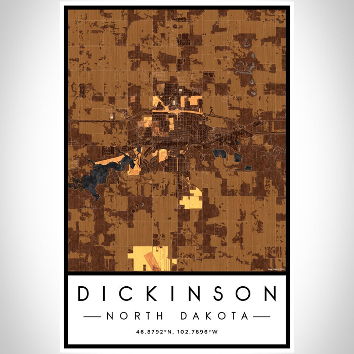 Dickinson North Dakota Map Print Portrait Orientation in Ember Style With Shaded Background