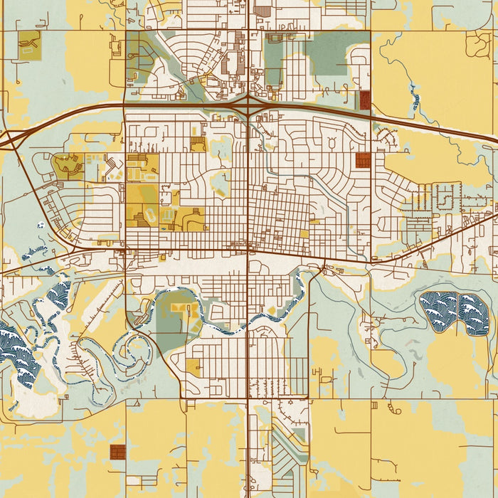 Dickinson North Dakota Map Print in Woodblock Style Zoomed In Close Up Showing Details