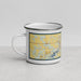 Left View Custom Dickinson North Dakota Map Enamel Mug in Woodblock