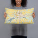 Person holding 20x12 Custom Dickinson North Dakota Map Throw Pillow in Woodblock