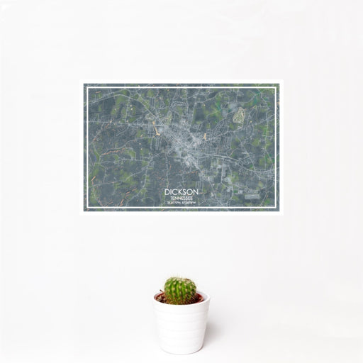12x18 Dickson Tennessee Map Print Landscape Orientation in Afternoon Style With Small Cactus Plant in White Planter