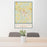 24x36 Dickson Tennessee Map Print Portrait Orientation in Woodblock Style Behind 2 Chairs Table and Potted Plant