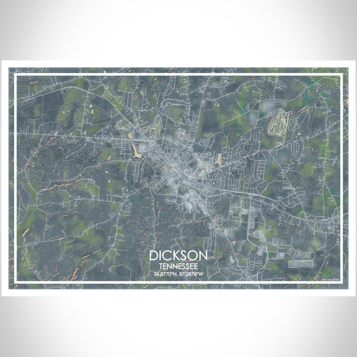 Dickson Tennessee Map Print Landscape Orientation in Afternoon Style With Shaded Background
