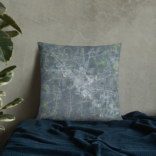 Custom Dickson Tennessee Map Throw Pillow in Afternoon on Bedding Against Wall
