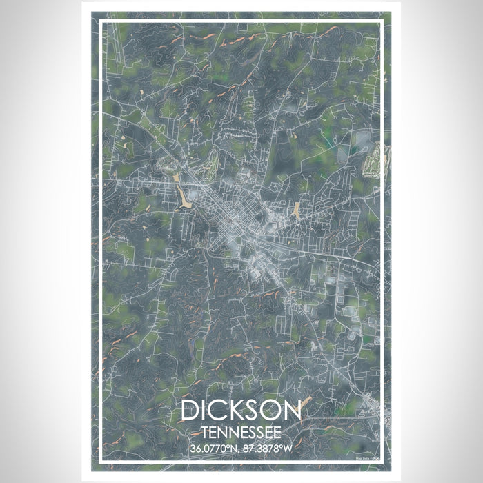 Dickson Tennessee Map Print Portrait Orientation in Afternoon Style With Shaded Background