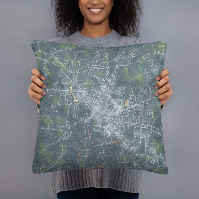 Person holding 18x18 Custom Dickson Tennessee Map Throw Pillow in Afternoon