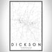 Dickson Tennessee Map Print Portrait Orientation in Classic Style With Shaded Background