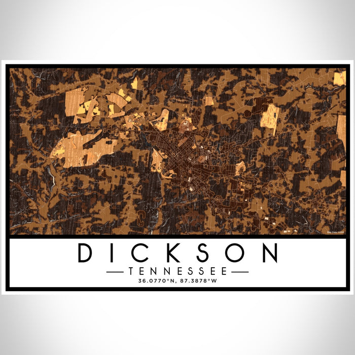 Dickson Tennessee Map Print Landscape Orientation in Ember Style With Shaded Background