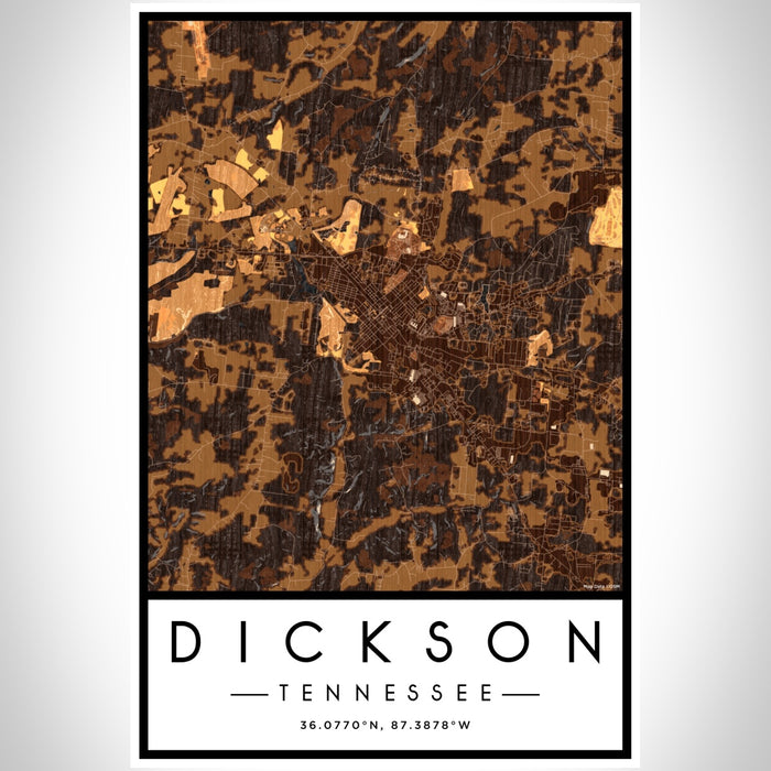 Dickson Tennessee Map Print Portrait Orientation in Ember Style With Shaded Background